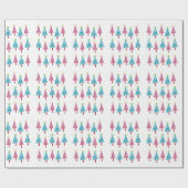 Vrolijk Kerstmis Roze Blauwe Bomen Wrapping Papier (Vlak)