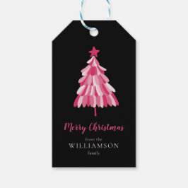 Vrolijk Kerstmis Roze Boom modern Cadeaulabel