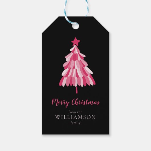 Vrolijk Kerstmis Roze Boom modern Cadeaulabel (Voorkant)