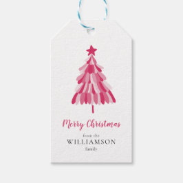 Vrolijk Kerstmis Roze Boom modern Cadeaulabel