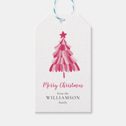 Vrolijk Kerstmis Roze Boom modern Cadeaulabel (Voorkant)