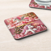 Vrolijk Kerstmis roze eenhoorn aanpassen Bier Onderzetter (Linkerzijde)