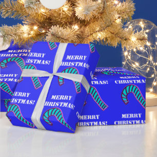 Vrolijk Kerstmis Roze en Blauw Candy Cane Cadeaupapier