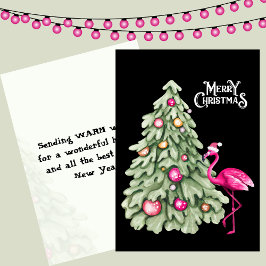 Vrolijk Kerstmis Roze Flamingo en Pastel Tree Feestdagenkaart