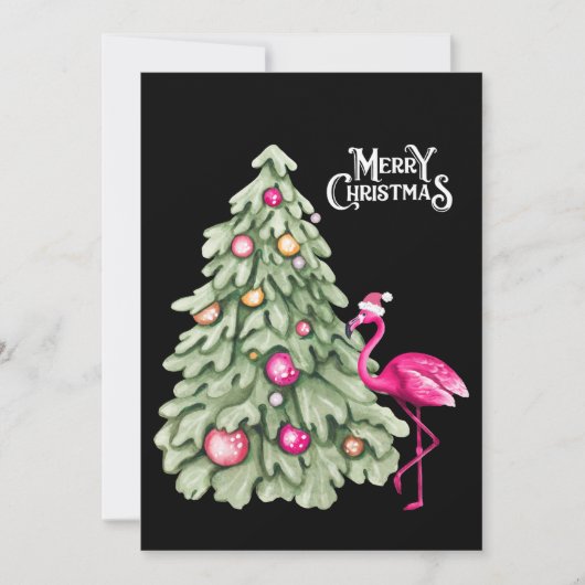 Vrolijk Kerstmis Roze Flamingo en Pastel Tree Feestdagenkaart (Voorkant)
