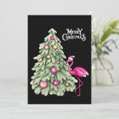 Vrolijk Kerstmis Roze Flamingo en Pastel Tree Feestdagenkaart (Staand voorkant)