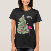 Vrolijk Kerstmis Roze Flamingo en Pastel Tree T-shirt (Voorkant)