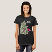 Vrolijk Kerstmis Roze Flamingo en Pastel Tree T-shirt (Voorkant volledig)