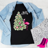 Vrolijk Kerstmis Roze Flamingo en Pastel Tree T-shirt