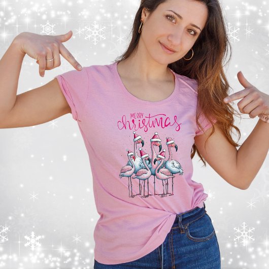 Vrolijk Kerstmis Roze Flamingo Flock Santa Hoed T-shirt
