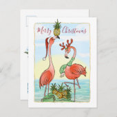 Vrolijk Kerstmis Roze Flamingo Hawaïaanse Ananas Aankondigingskaart (Voorkant / Achterkant)