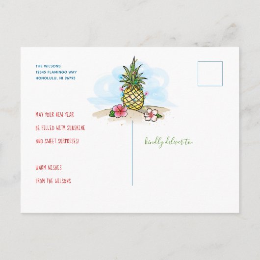 Vrolijk Kerstmis Roze Flamingo Hawaïaanse Ananas Aankondigingskaart (Achterkant)