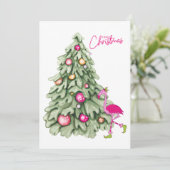 Vrolijk Kerstmis Roze Flamingo Pastel Boom Feestdagenkaart (Staand voorkant)