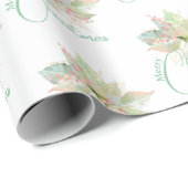 Vrolijk Kerstmis Roze Goud Salie Pastel Poinsettia Cadeaupapier (Rol Hoek)