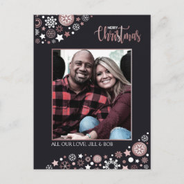 Vrolijk Kerstmis roze gouden sneeuwvlokken Feestdagenkaart