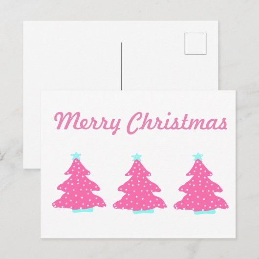 Vrolijk Kerstmis Roze Hedendaagse Kerstbomen Briefkaart (Voorkant / Achterkant)