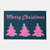 Vrolijk Kerstmis Roze Hedendaagse Kerstbomen Deurmat (Voorkant)