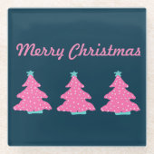 Vrolijk Kerstmis Roze Hedendaagse Kerstbomen Glazen Onderzetter (Voorkant)