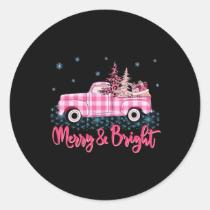 Vrolijk Kerstmis Roze Leopard Vrachtwagen Boom Leu Ronde Sticker
