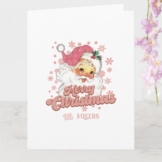 Vrolijk Kerstmis roze retro typografie Sinterklaas Kaart (Orchidee)