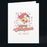 Vrolijk Kerstmis roze retro typografie Sinterklaas Kaart<br><div class="desc">Vrolijke kerst roze retro typografie met een Sinterklaas met een roze pet.  tekst aan de voor- en linkerkant van het paneel.</div>