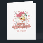 Vrolijk Kerstmis roze retro typografie Sinterklaas Kaart<br><div class="desc">Vrolijke kerst roze retro typografie met een Sinterklaas met een roze pet.  tekst aan de voor- en linkerkant van het paneel.</div>