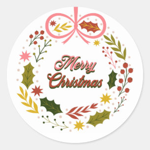 Vrolijk Kerstmis roze rood feestelijk seizoen Ronde Sticker