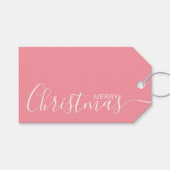 Vrolijk Kerstmis Roze Wit Minimalist Cadeaulabel (Voorkant (Horizontaal))
