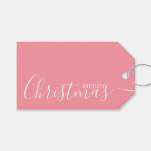 Vrolijk Kerstmis Roze Wit Minimalist Cadeaulabel