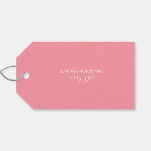 Vrolijk Kerstmis Roze Wit Minimalist Cadeaulabel (Achterkant Horizontaal)