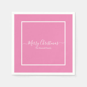 Vrolijk Kerstmis roze witte familienaam Servet