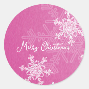 Vrolijk Kerstmis Roze Witte Sneeuwvlok Minimalist Ronde Sticker