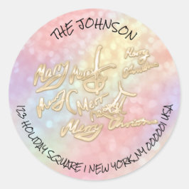 Vrolijk Kerstmis RSVP Gouden Holografische Adresna Ronde Sticker