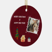 Vrolijk Kerstmis Ruby Wijn Familie Foto Keramisch Ornament (Rechts)