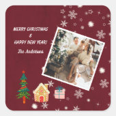 Vrolijk Kerstmis Ruby Wijn Familie Foto Vierkante Sticker (Voorkant)