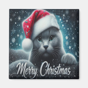 Vrolijk Kerstmis Russische blauwe Kat, Kerstman Ka Magneet