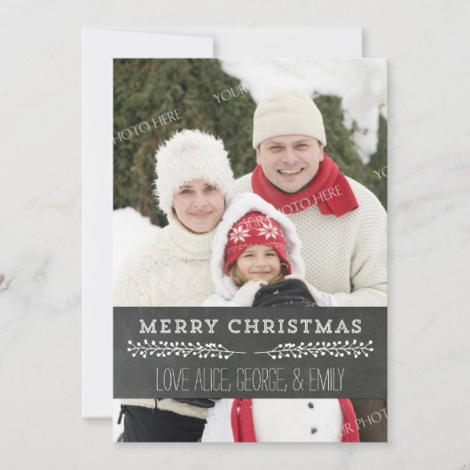 Vrolijk Kerstmis Rustiek Chalkboard  Foto Feestdagenkaart (Voorkant)