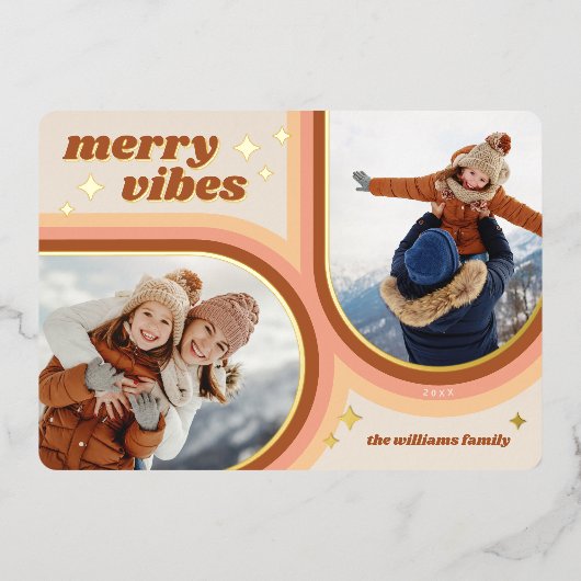 Vrolijk Kerstmis Rustiek Goud Script Foto Folie Feestdagenkaart (Voorkant)