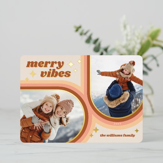 Vrolijk Kerstmis Rustiek Goud Script Foto Folie Feestdagenkaart (Staand Voorkant)