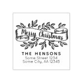 Vrolijk Kerstmis Rustiek Lint Familie Adres Rubberstempel (Afrduk)