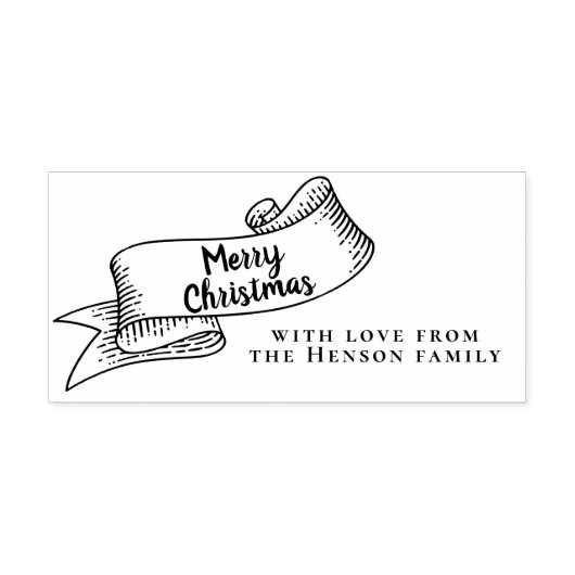 Vrolijk Kerstmis Rustiek Lint Familie Groet Rubberstempel (Afrduk)