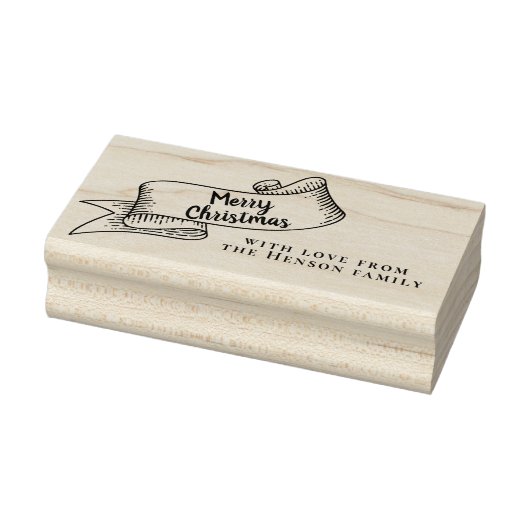 Vrolijk Kerstmis Rustiek Lint Familie Groet Rubberstempel (Stempel)