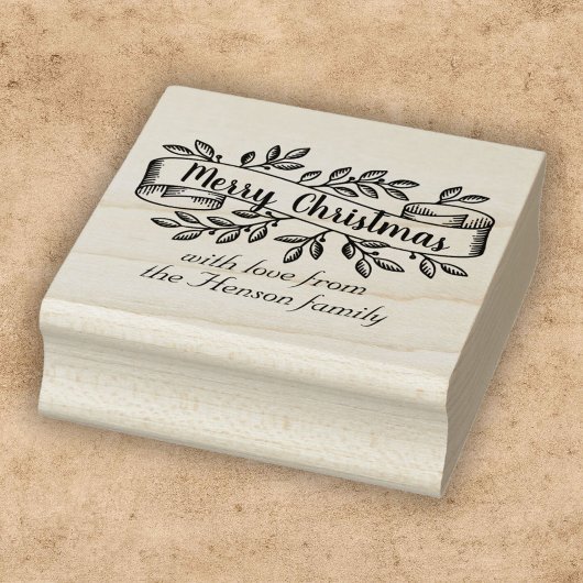 Vrolijk Kerstmis Rustiek Lint Familie Groet Rubberstempel