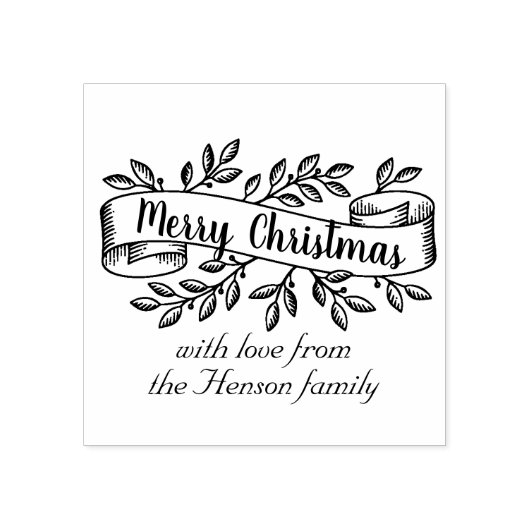 Vrolijk Kerstmis Rustiek Lint Familie Groet Rubberstempel (Afrduk)