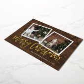 Vrolijk Kerstmis Rustiek Script 2 Foto Goud Folie Feestdagenkaart (Gedraaid)