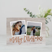 Vrolijk Kerstmis Rustiek Script 2 Foto Goud Folie Feestdagenkaart (Staand Voorkant)