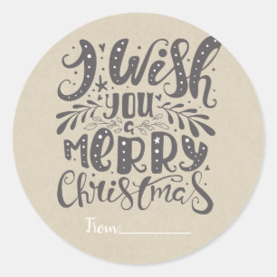 VROLIJK KERSTMIS Rustiek Type Vakantie Kraft Favor Ronde Sticker