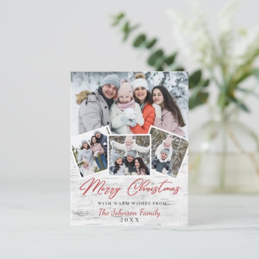 Vrolijk Kerstmis Rustieke Berkenbast 4 FOTO Groet Briefkaart (Staand voorkant)