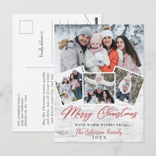 Vrolijk Kerstmis Rustieke Berkenbast 4 FOTO Groet Briefkaart (Voorkant / Achterkant)