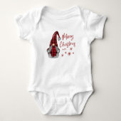 Vrolijk Kerstmis Rustieke Gnoom in Rode Buffel Pla Romper (Voorkant)